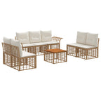 Conjunto de sofás de exterior 8 pcs Natural y Crema Poliéster