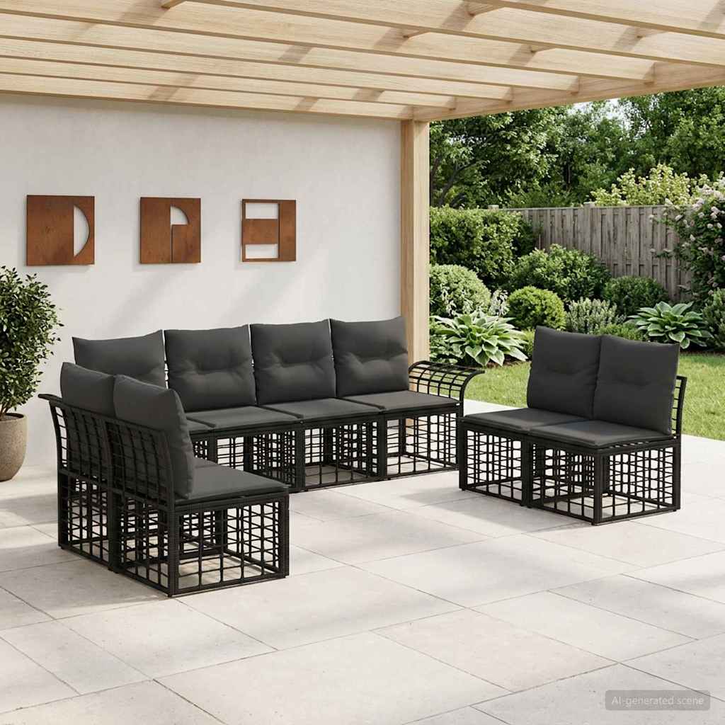 Conjunto de sofás de exterior 8 pcs Natural y Crema Poliéster