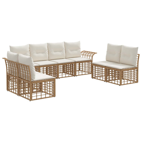 Conjunto de sofás de exterior 8 pcs Natural y Crema Poliéster