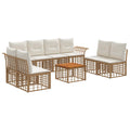 Conjunto de sofás de exterior 8 pcs Natural y Crema Poliéster