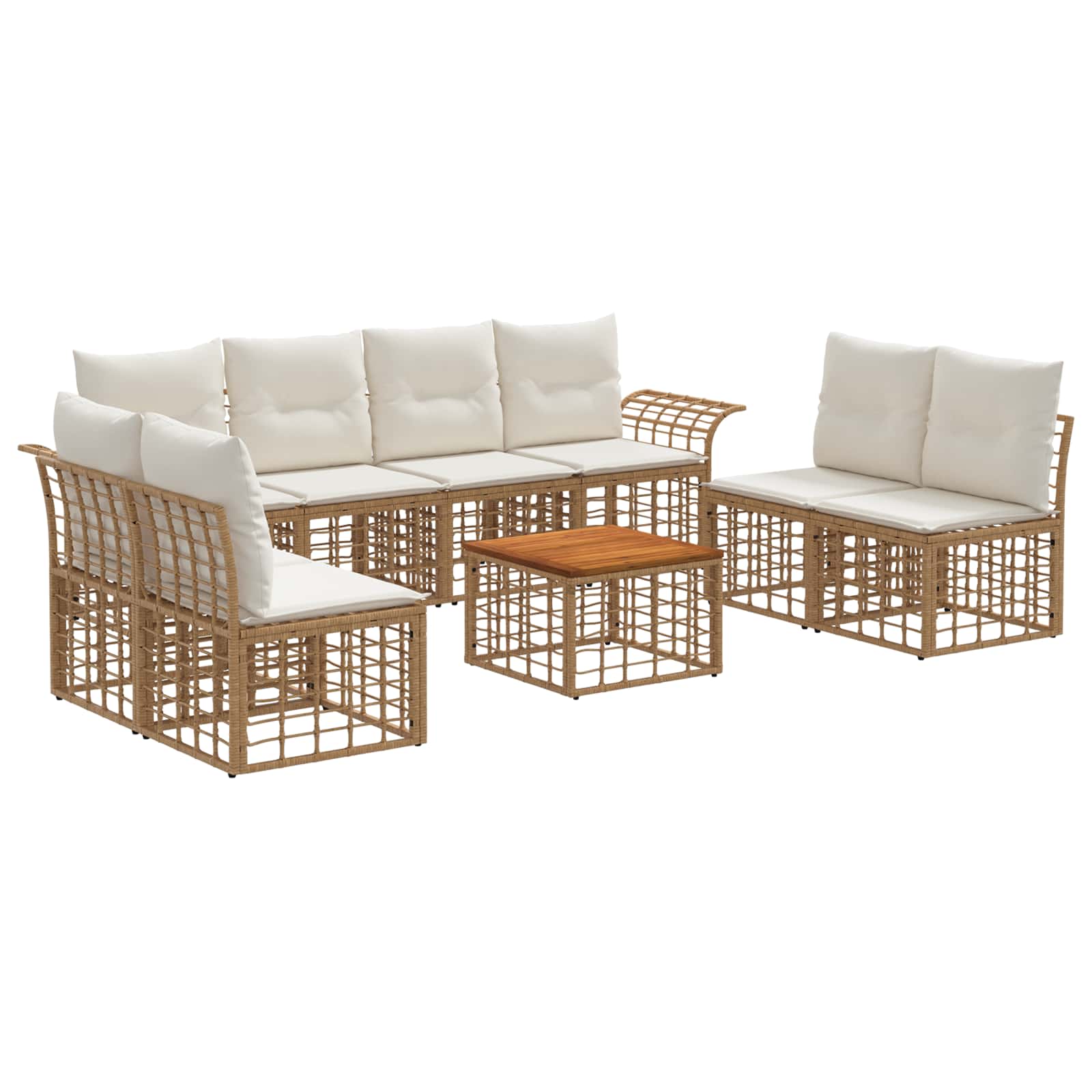 Conjunto de sofás de exterior 8 pcs Natural y Crema Poliéster