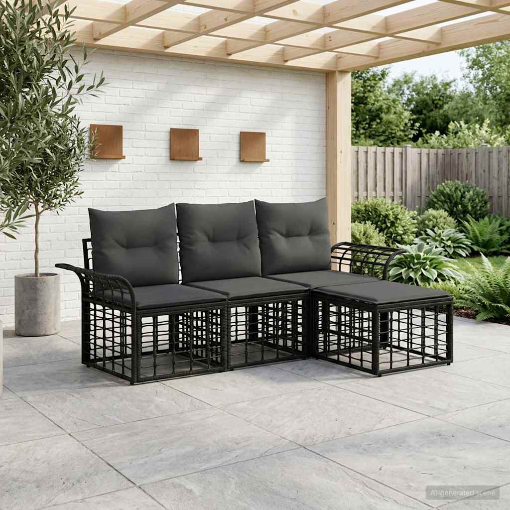 Conjunto de sofás de exterior 4 pcs Natural y Crema Poliéster