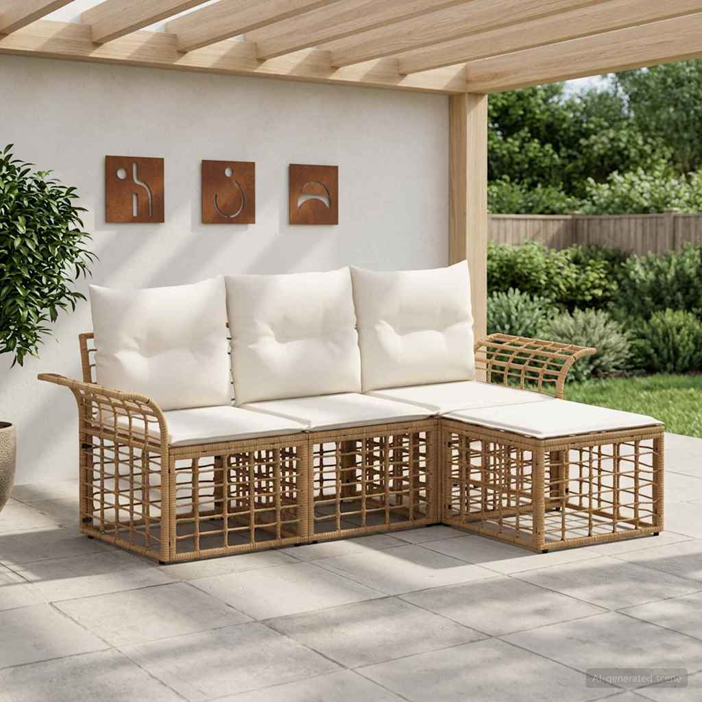 Conjunto de sofás de exterior 4 pcs Natural y Crema Poliéster