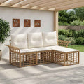 Conjunto de sofás de exterior 4 pcs Natural y Crema Poliéster