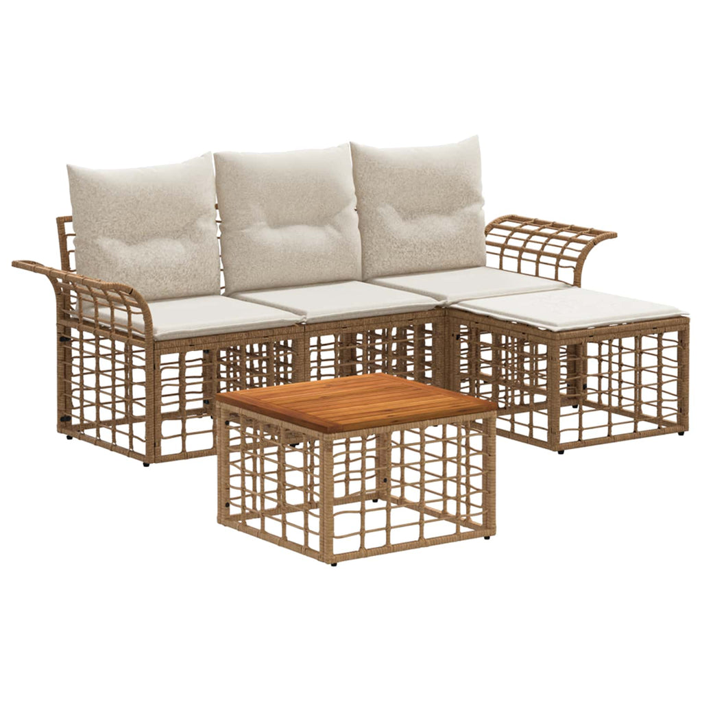 Conjunto de sofás de exterior 4 pcs Natural y Crema Poliéster