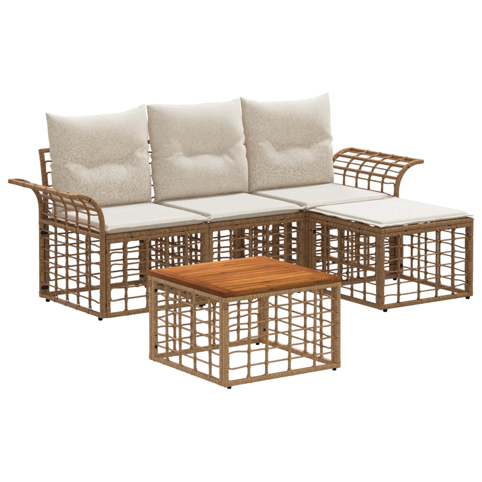 Conjunto de sofás de exterior 4 pcs Natural y Crema Poliéster