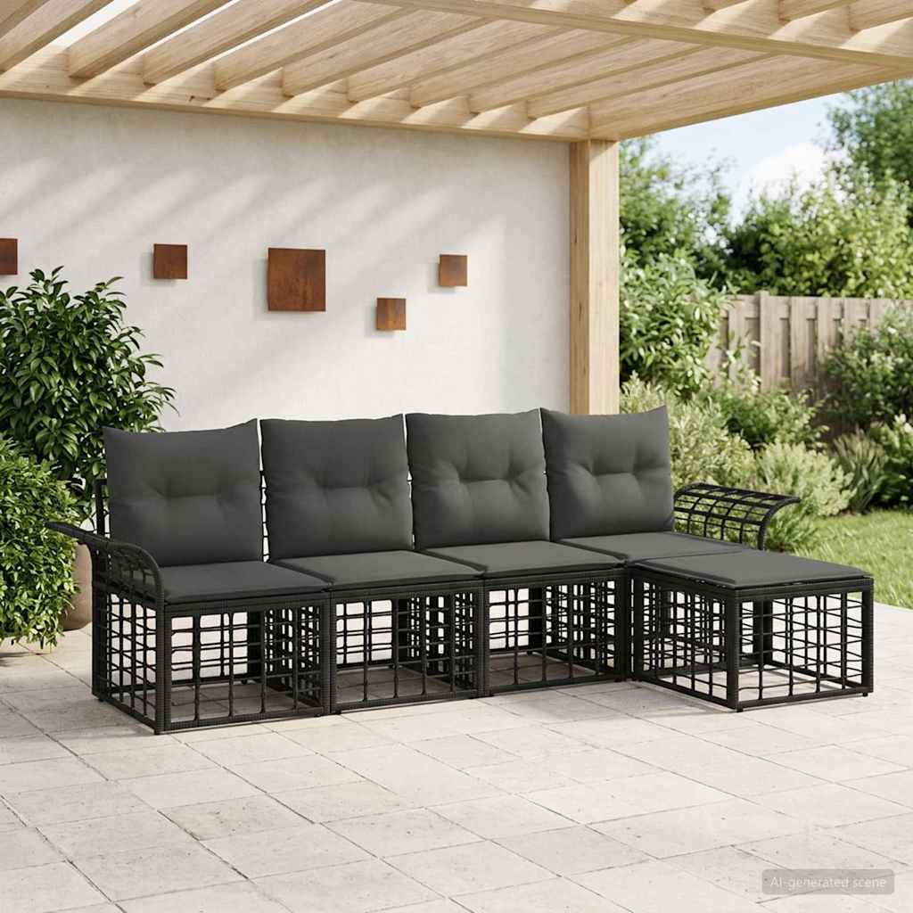 Conjunto de sofás de exterior 5 pcs Natural y Crema Poliéster