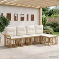 Conjunto de sofás de exterior 5 pcs Natural y Crema Poliéster