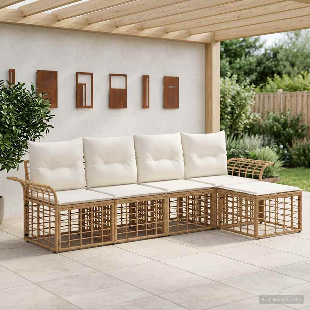 Conjunto de sofás de exterior 5 pcs Natural y Crema Poliéster