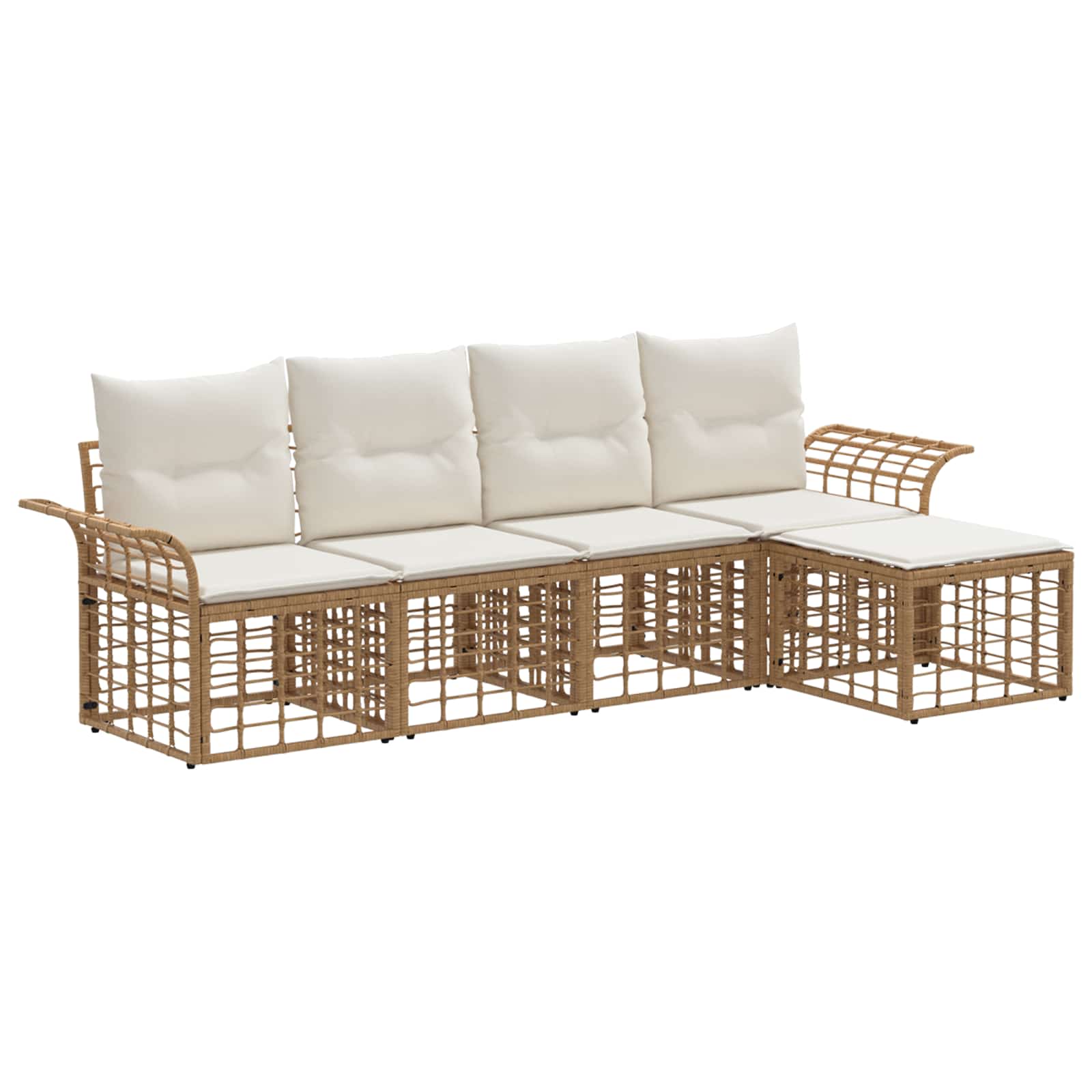 Conjunto de sofás de exterior 5 pcs Natural y Crema Poliéster