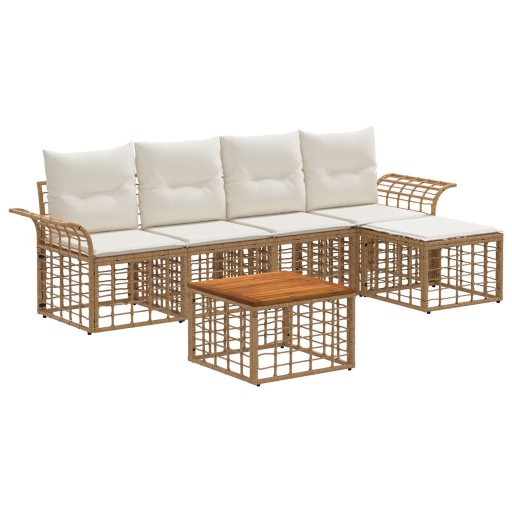 Conjunto de sofás de exterior 5 pcs Natural y Crema Poliéster