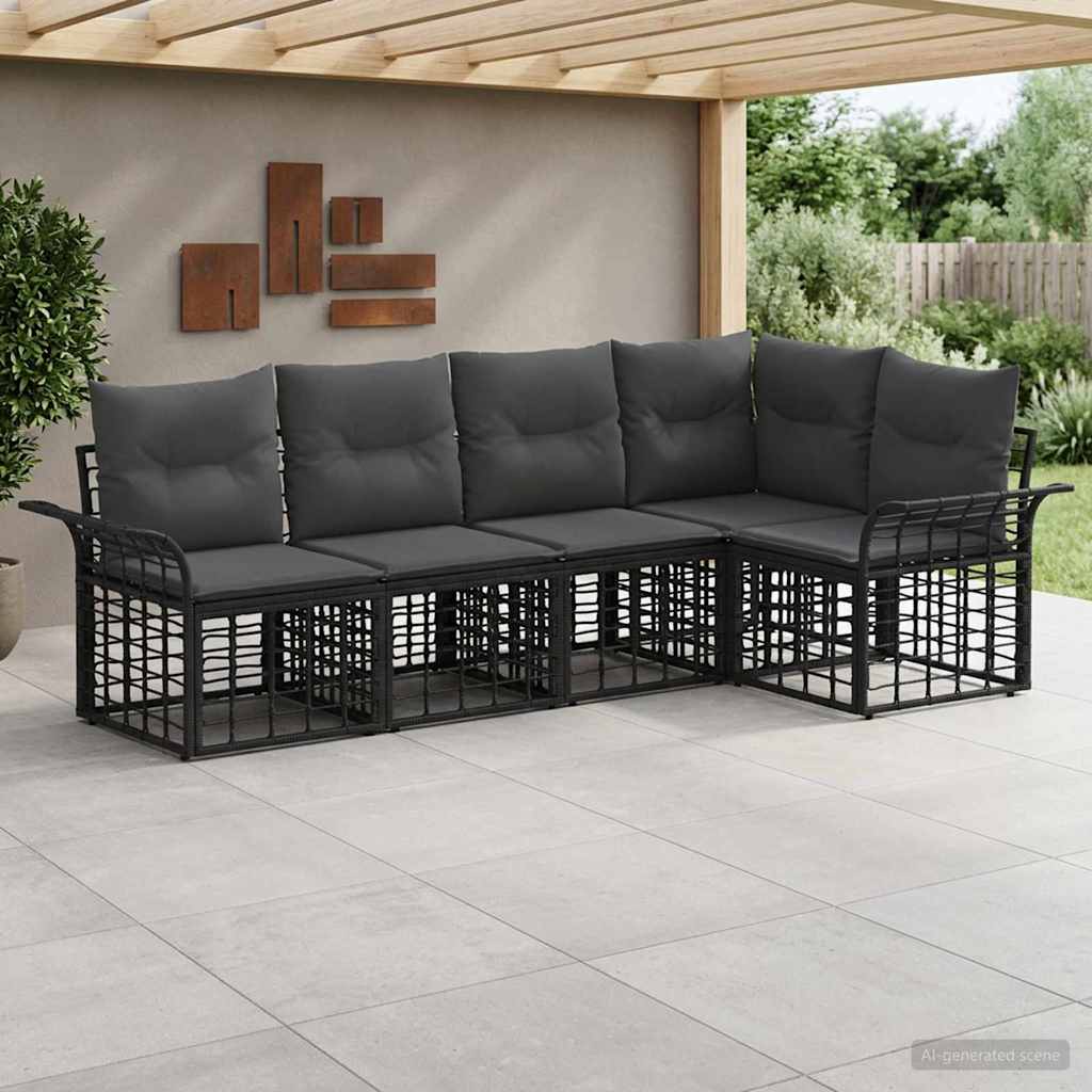 Conjunto de sofás de exterior 5 pcs Natural y Crema Poliéster