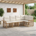 Conjunto de sofás de exterior 5 pcs Natural y Crema Poliéster