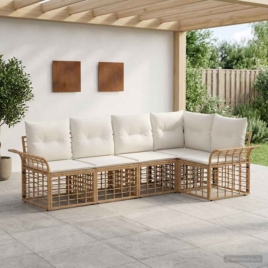 Conjunto de sofás de exterior 5 pcs Natural y Crema Poliéster
