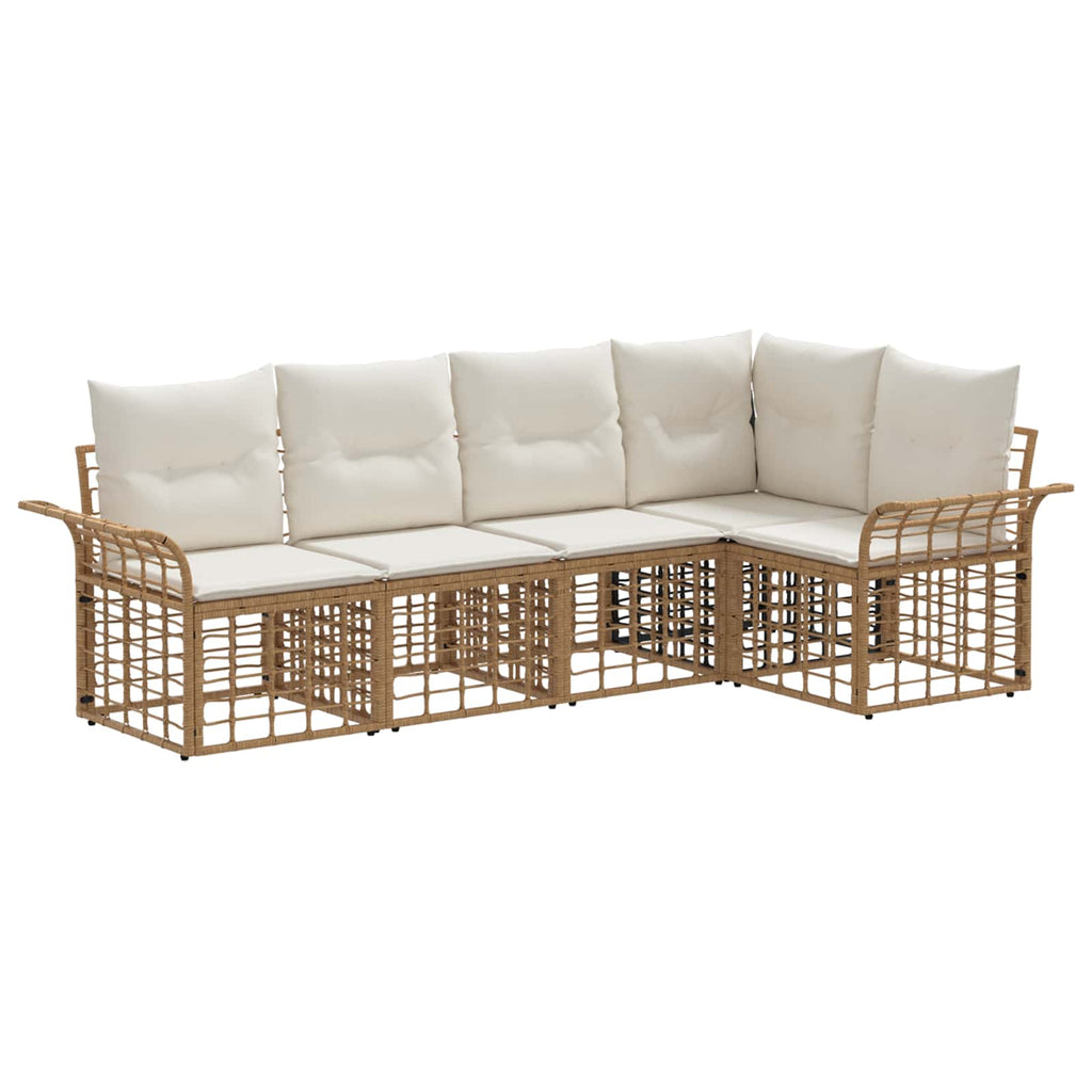 Conjunto de sofás de exterior 5 pcs Natural y Crema Poliéster