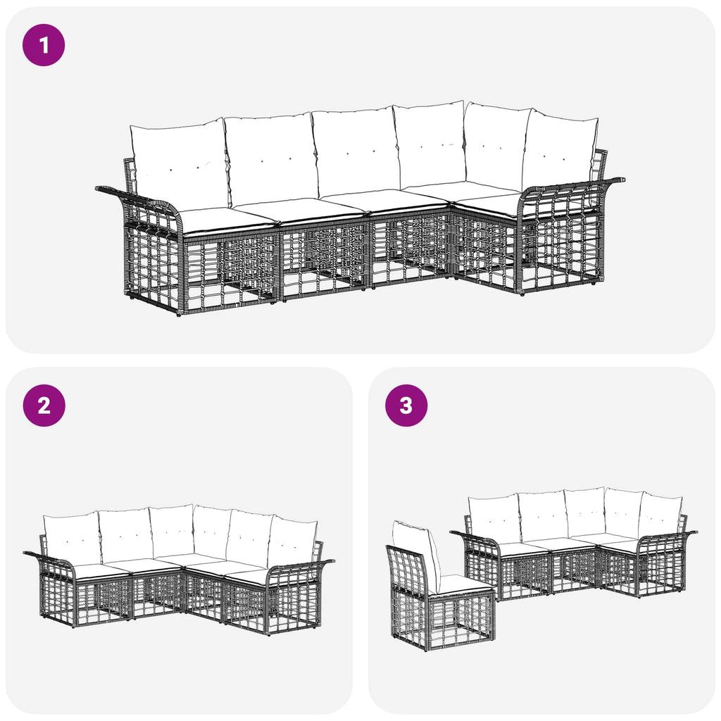 Conjunto de sofás de exterior 5 pcs Natural y Crema Poliéster