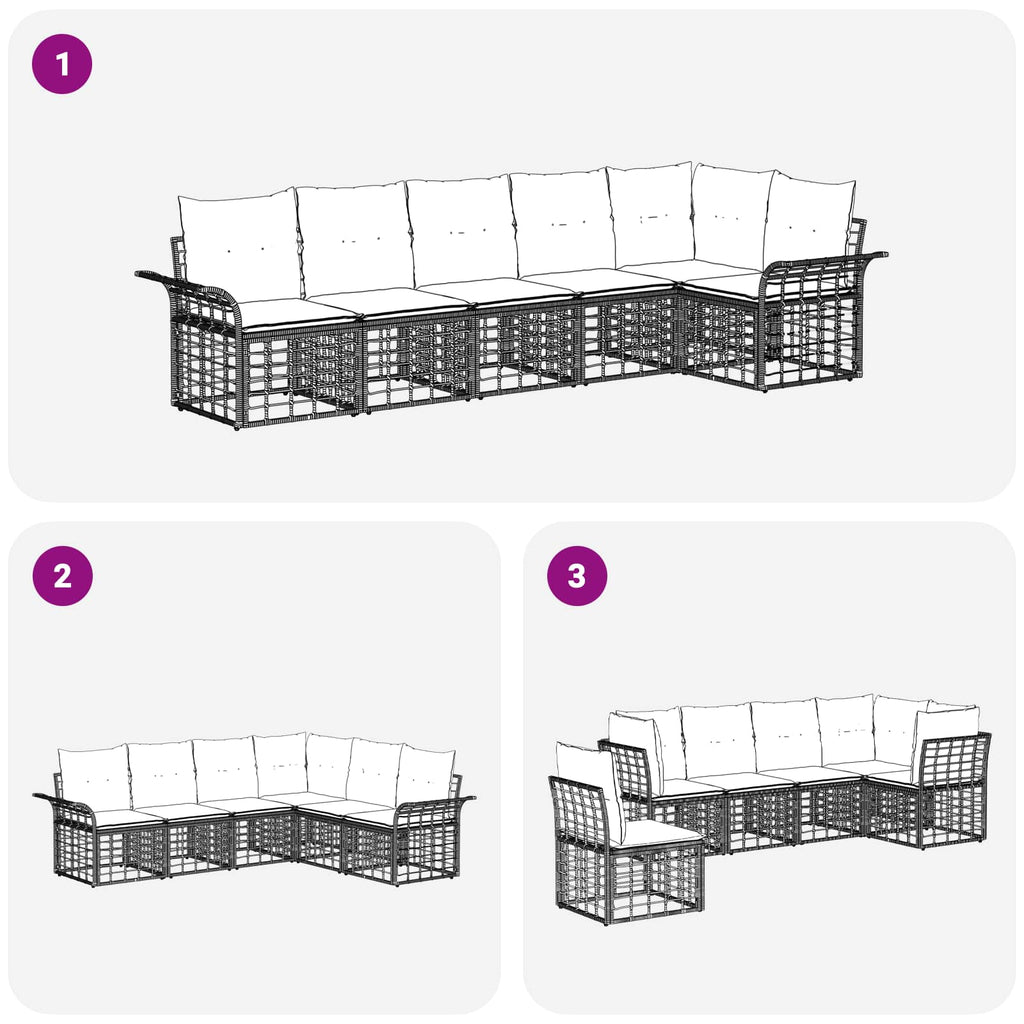 Conjunto de sofás de exterior 6 pcs Negro y Gris oscuro