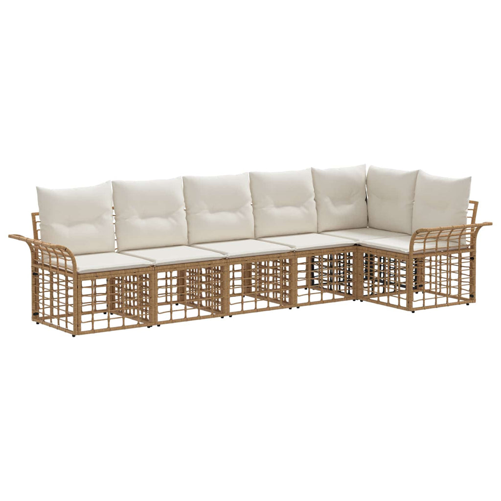 Conjunto de sofás de exterior 6 pcs Natural y Crema Poliéster
