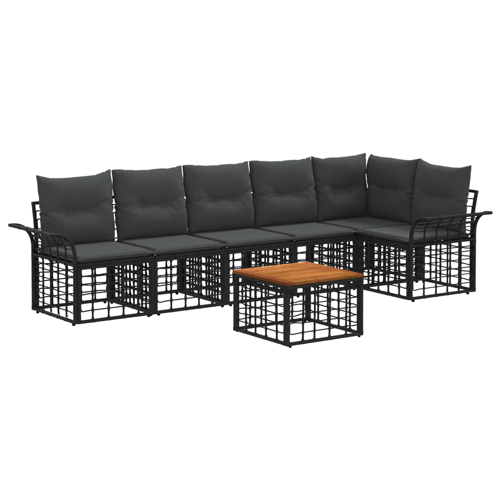 Conjunto de sofás de exterior 7 pcs Negro y Gris oscuro