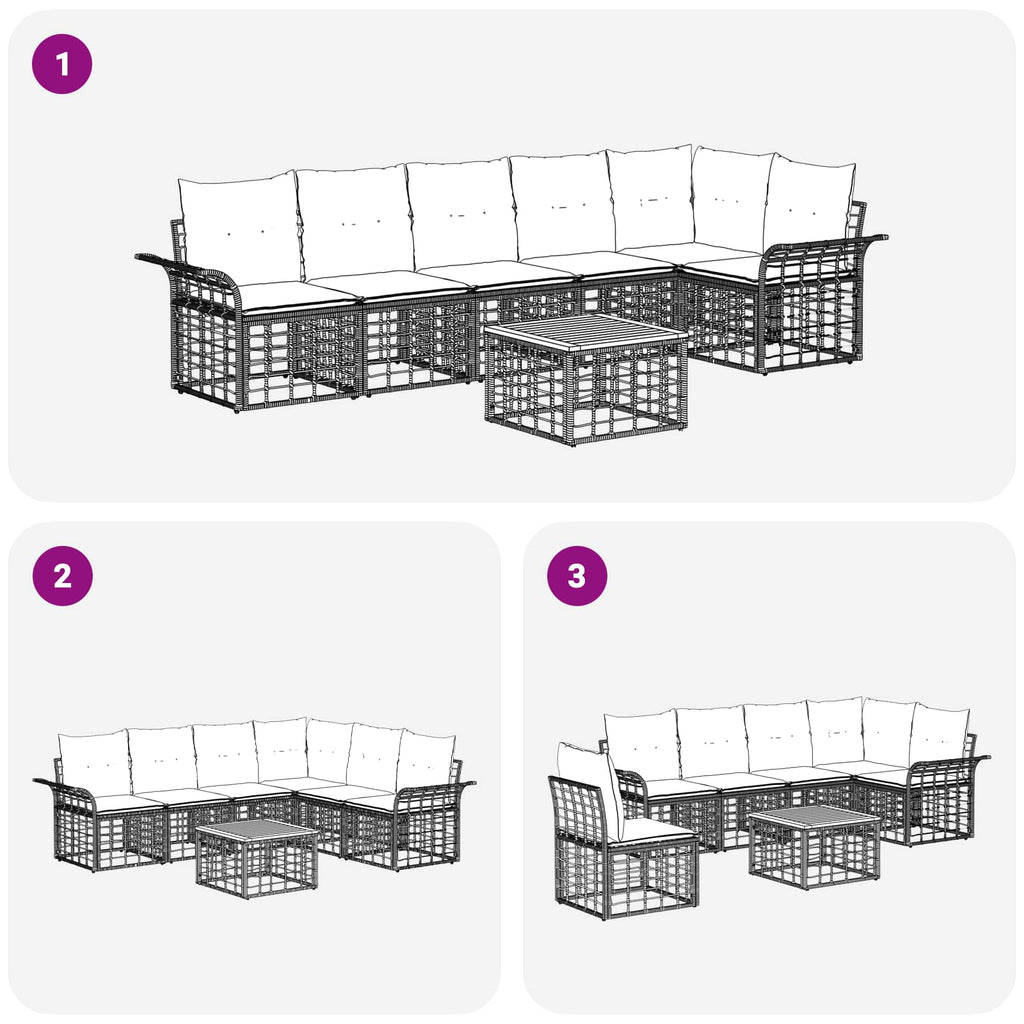 Conjunto de sofás de exterior 7 pcs Negro y Gris oscuro