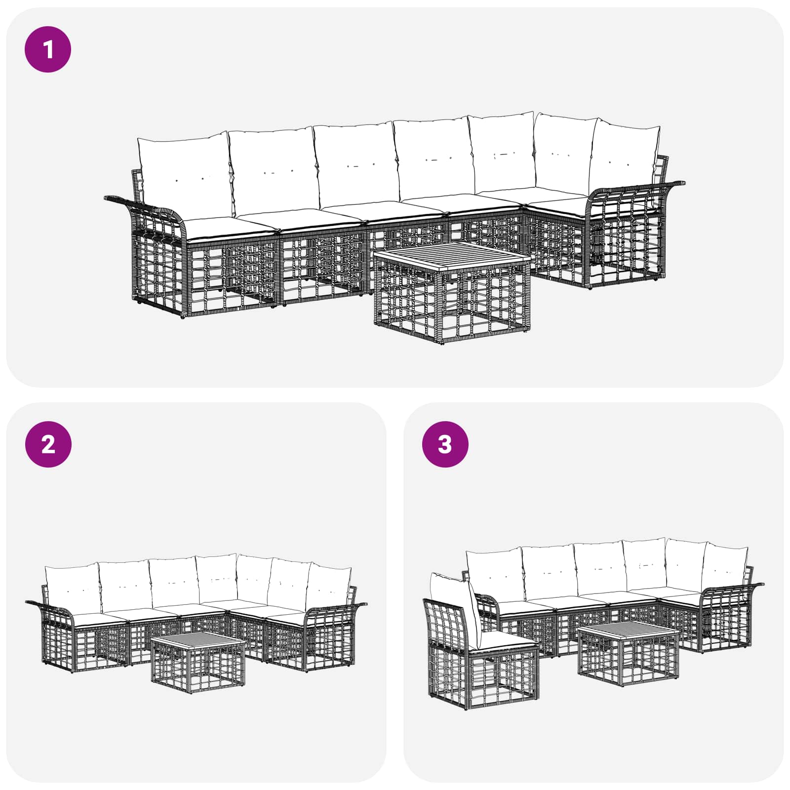 Conjunto de sofás de exterior 7 pcs Negro y Gris oscuro