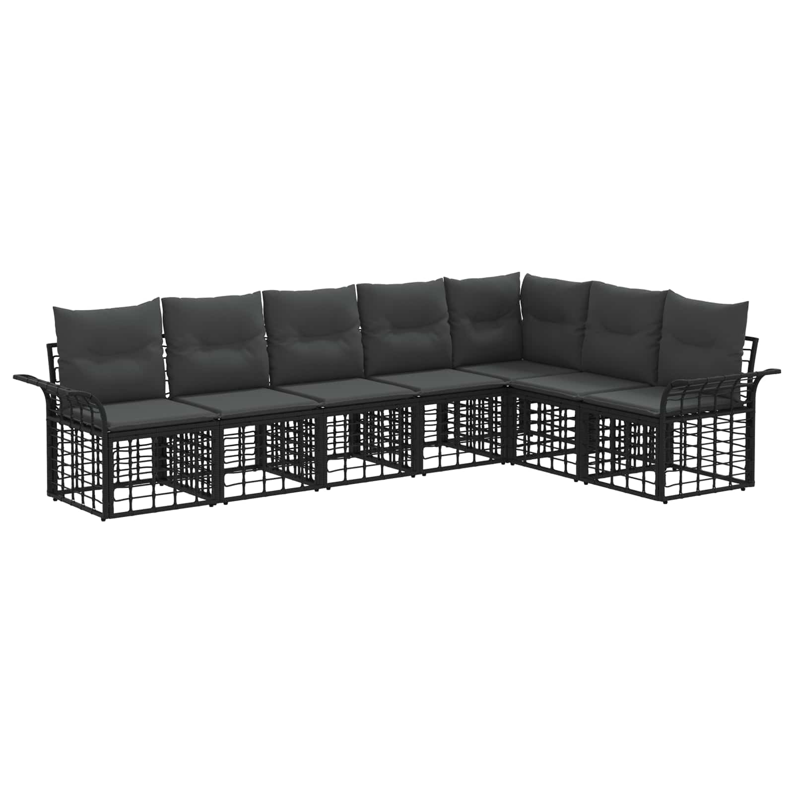 Conjunto de sofás de exterior 7 pcs Negro y Gris oscuro