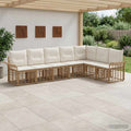 Conjunto de sofás de exterior 7 pcs Natural y Crema Poliéster