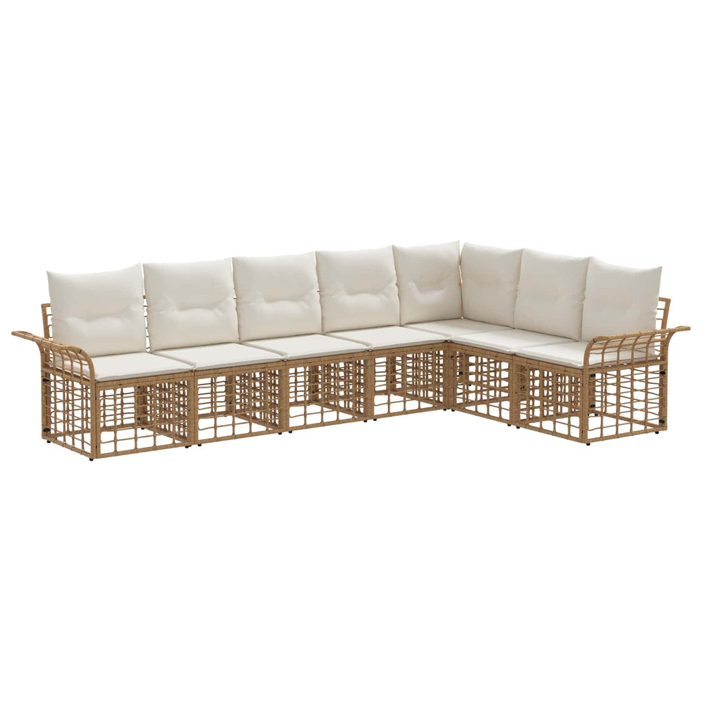 Conjunto de sofás de exterior 7 pcs Natural y Crema Poliéster