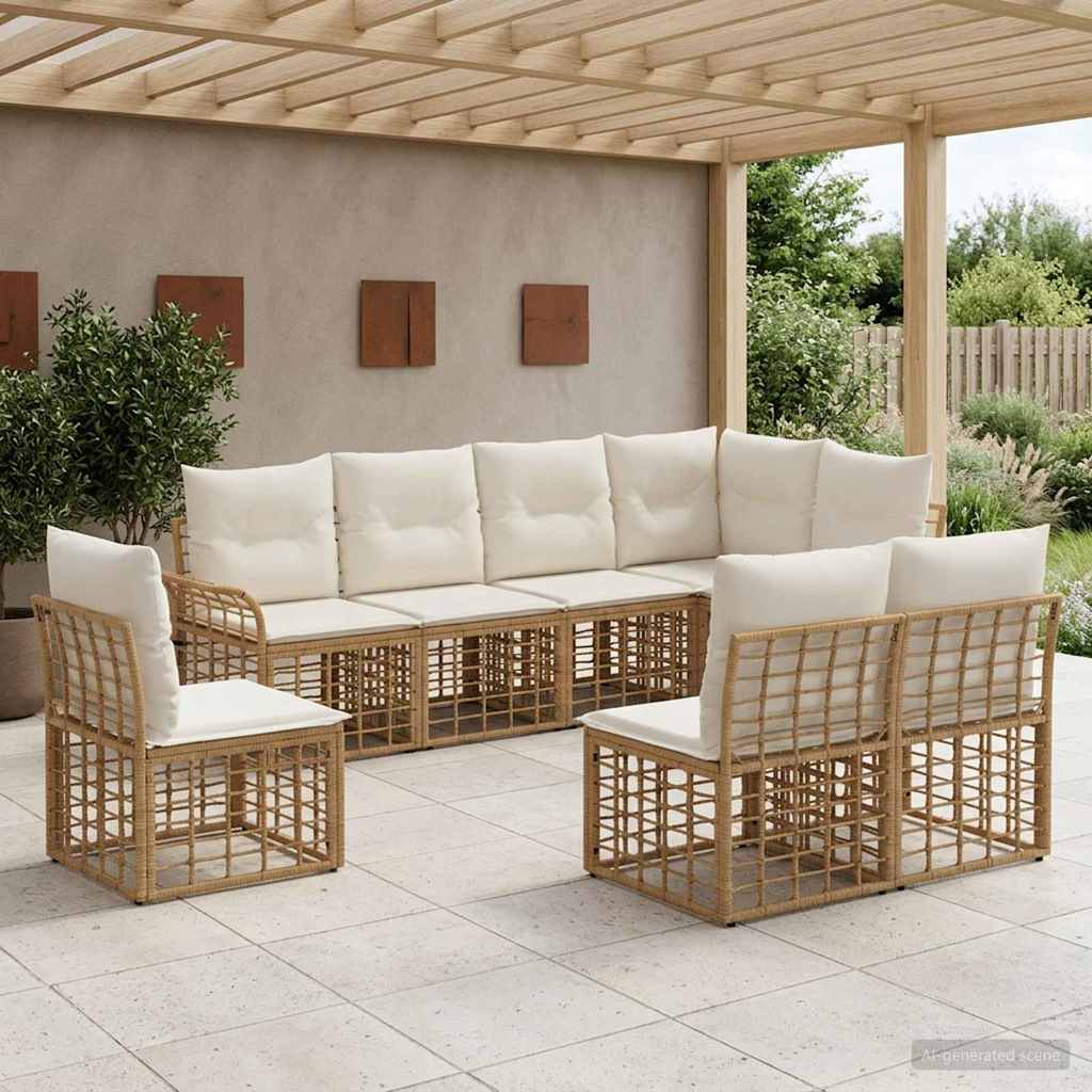 Conjunto de sofás de exterior 8 pcs Natural y Crema Poliéster