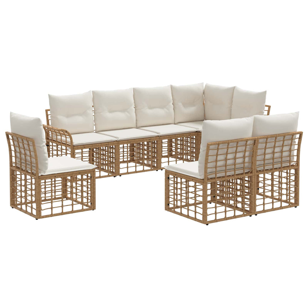 Conjunto de sofás de exterior 8 pcs Natural y Crema Poliéster