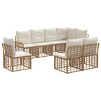 Conjunto de sofás de exterior 8 pcs Natural y Crema Poliéster