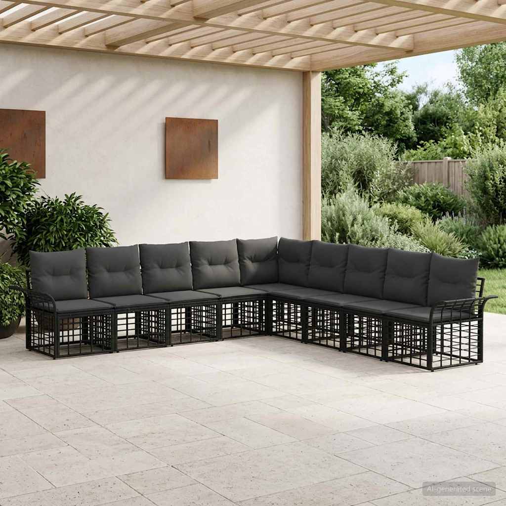 Conjunto de sofás de exterior 10 pcs Natural y Crema Poliéster