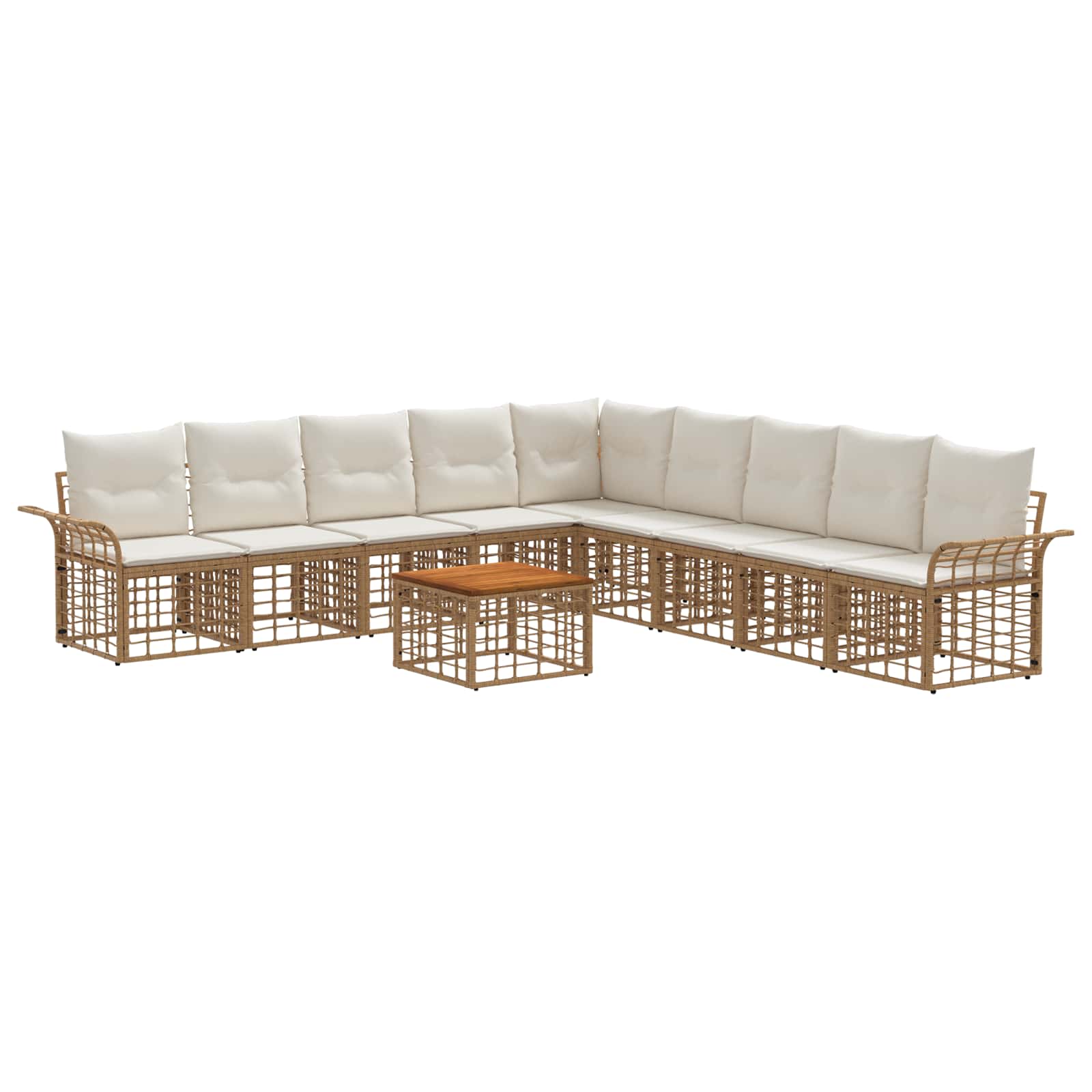 Conjunto de sofás de exterior 10 pcs Natural y Crema Poliéster