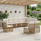Conjunto de sofás de exterior 10 pcs Natural y Crema Poliéster