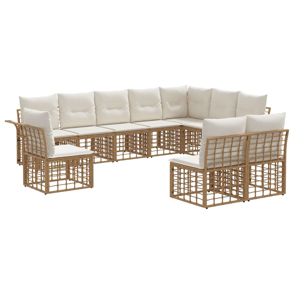 Conjunto de sofás de exterior 10 pcs Natural y Crema Poliéster