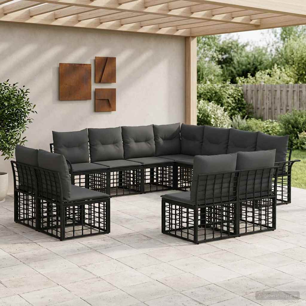 Conjunto de sofás de exterior 11 pcs Natural y Crema Poliéster