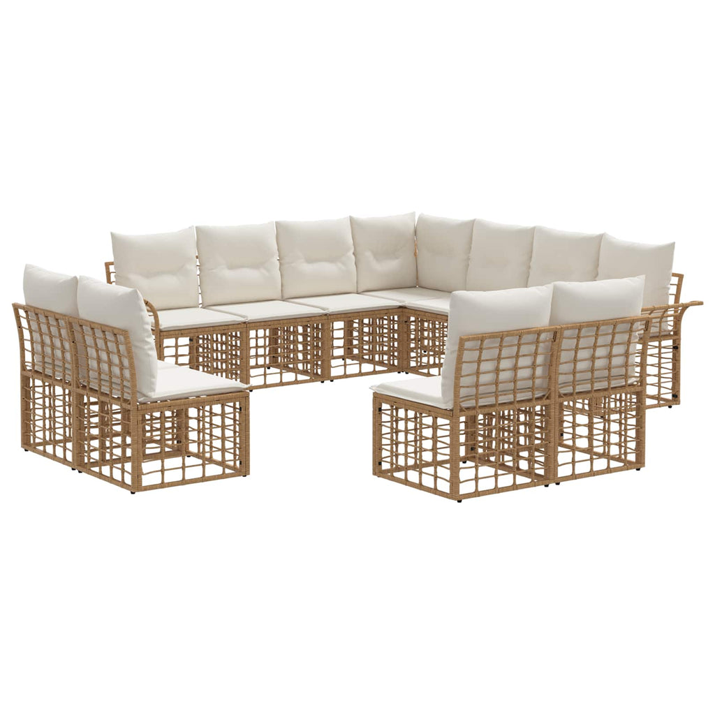 Conjunto de sofás de exterior 11 pcs Natural y Crema Poliéster