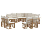Conjunto de sofás de exterior 11 pcs Natural y Crema Poliéster