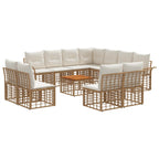 Conjunto de sofás de exterior 11 pcs Natural y Crema Poliéster
