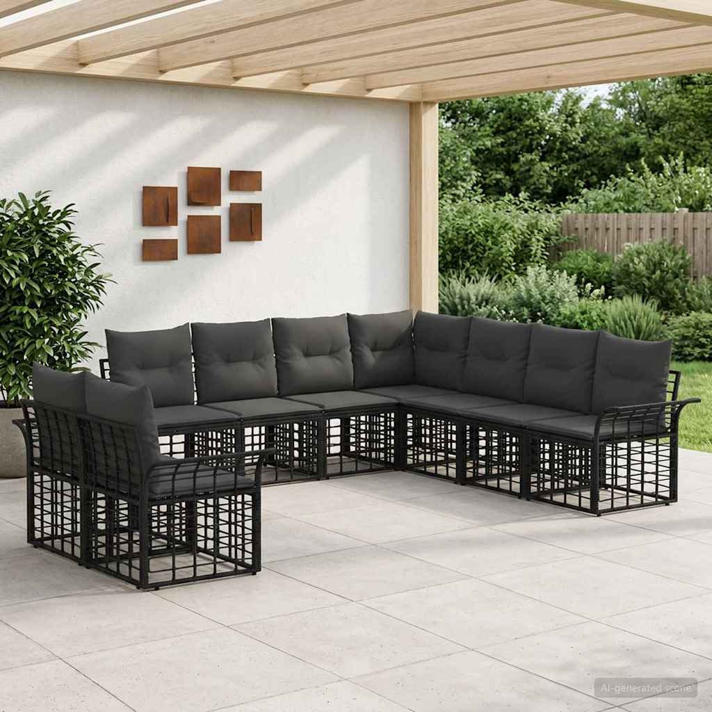Conjunto de sofás de exterior 10 pcs Natural y Crema Poliéster