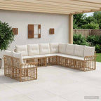 Conjunto de sofás de exterior 10 pcs Natural y Crema Poliéster