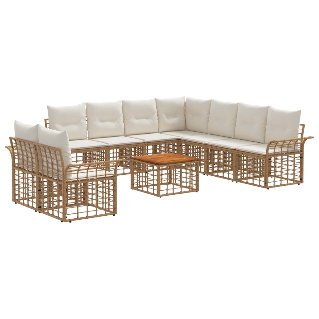 Conjunto de sofás de exterior 10 pcs Natural y Crema Poliéster
