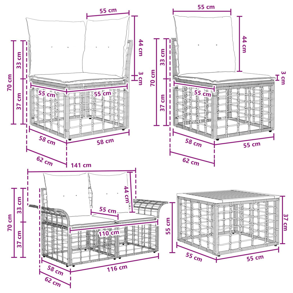 Conjunto de sofás de exterior 10 pcs Natural y Crema Poliéster