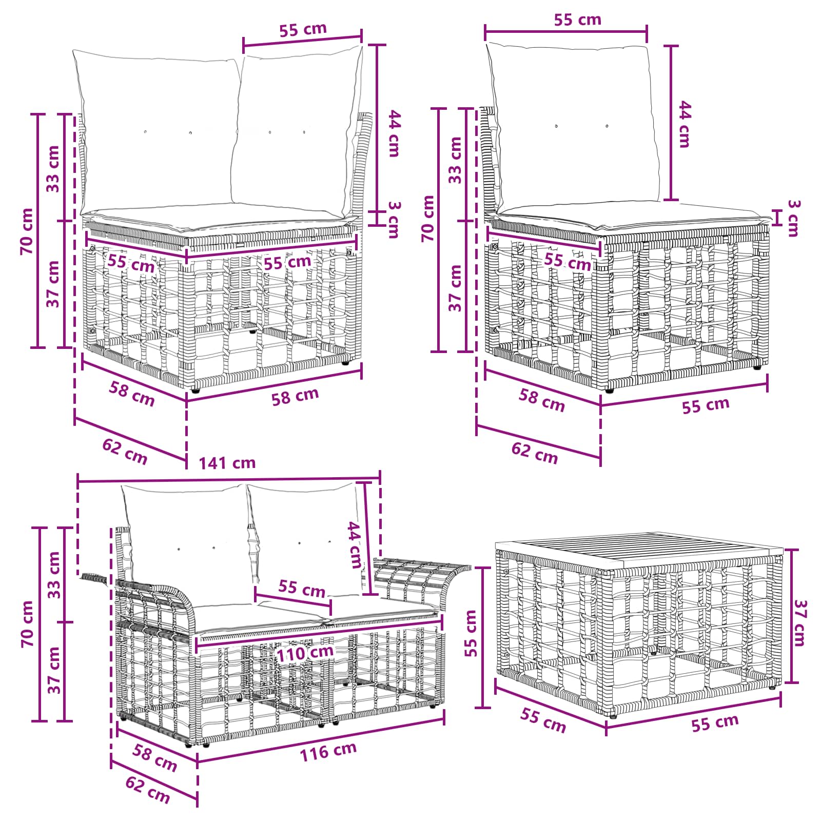 Conjunto de sofás de exterior 10 pcs Natural y Crema Poliéster