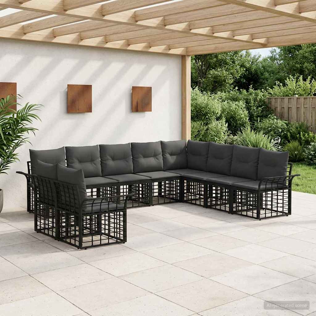 Conjunto de sofás de exterior 10 pcs Natural y Crema Poliéster