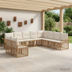 Conjunto de sofás de exterior 10 pcs Natural y Crema Poliéster