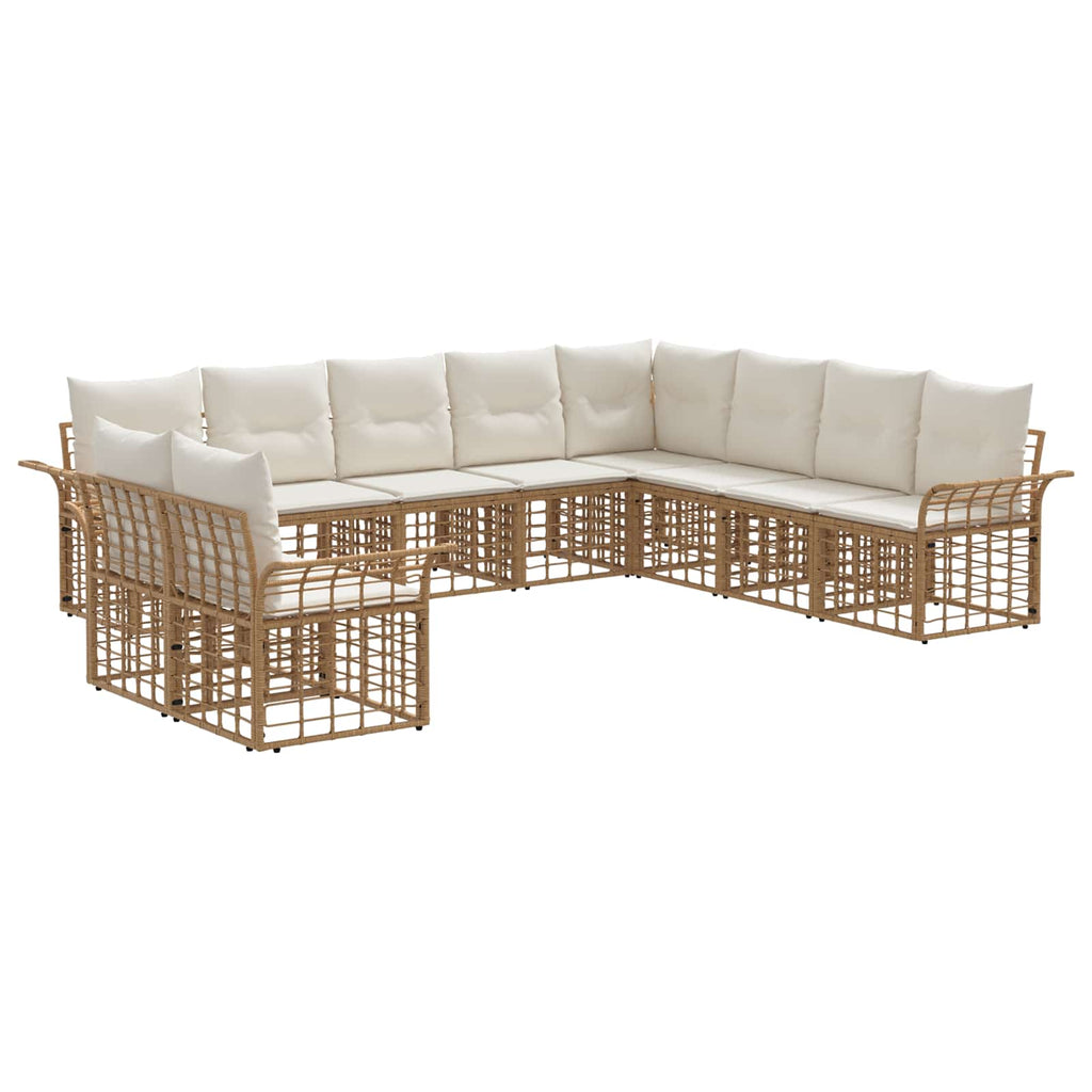 Conjunto de sofás de exterior 10 pcs Natural y Crema Poliéster