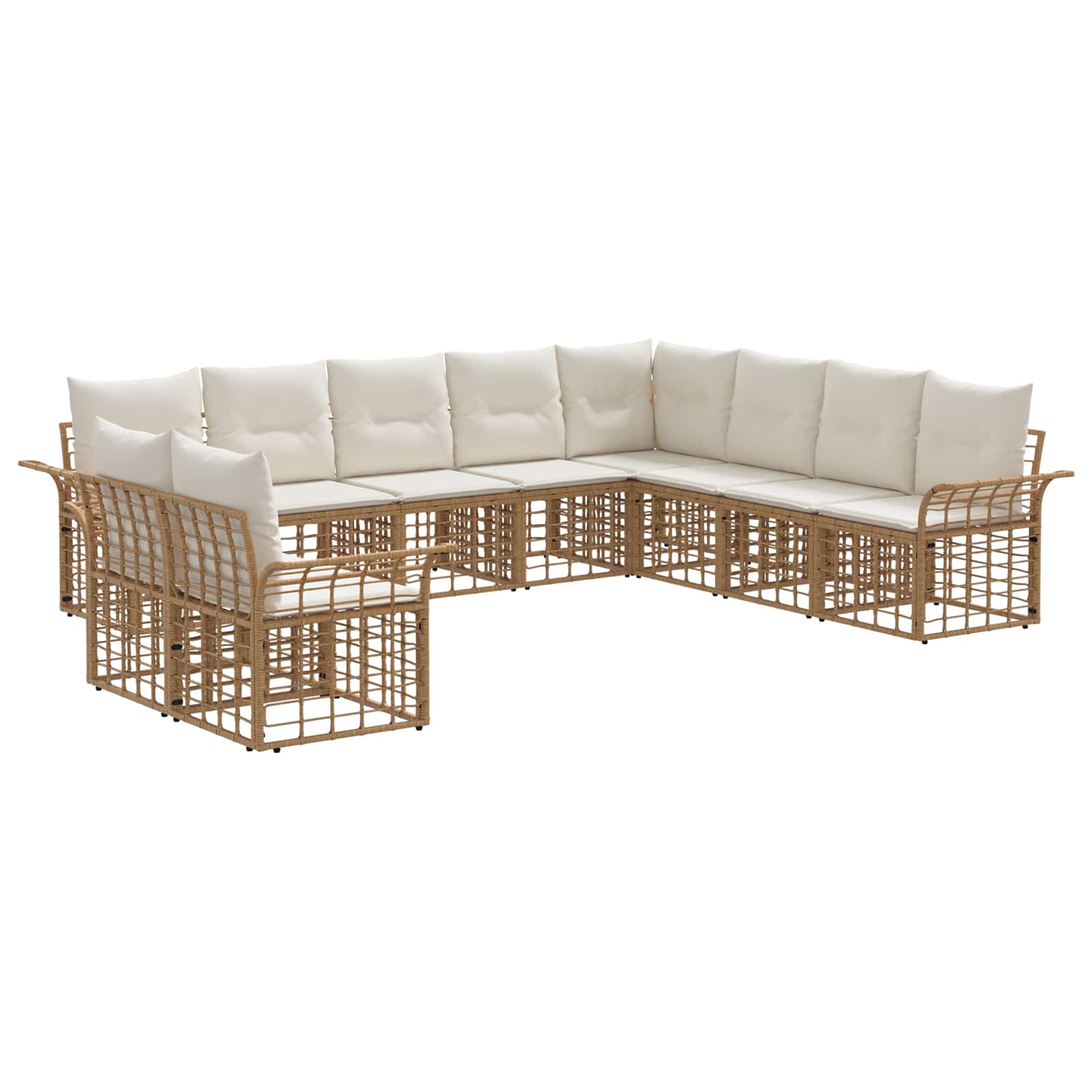 Conjunto de sofás de exterior 10 pcs Natural y Crema Poliéster