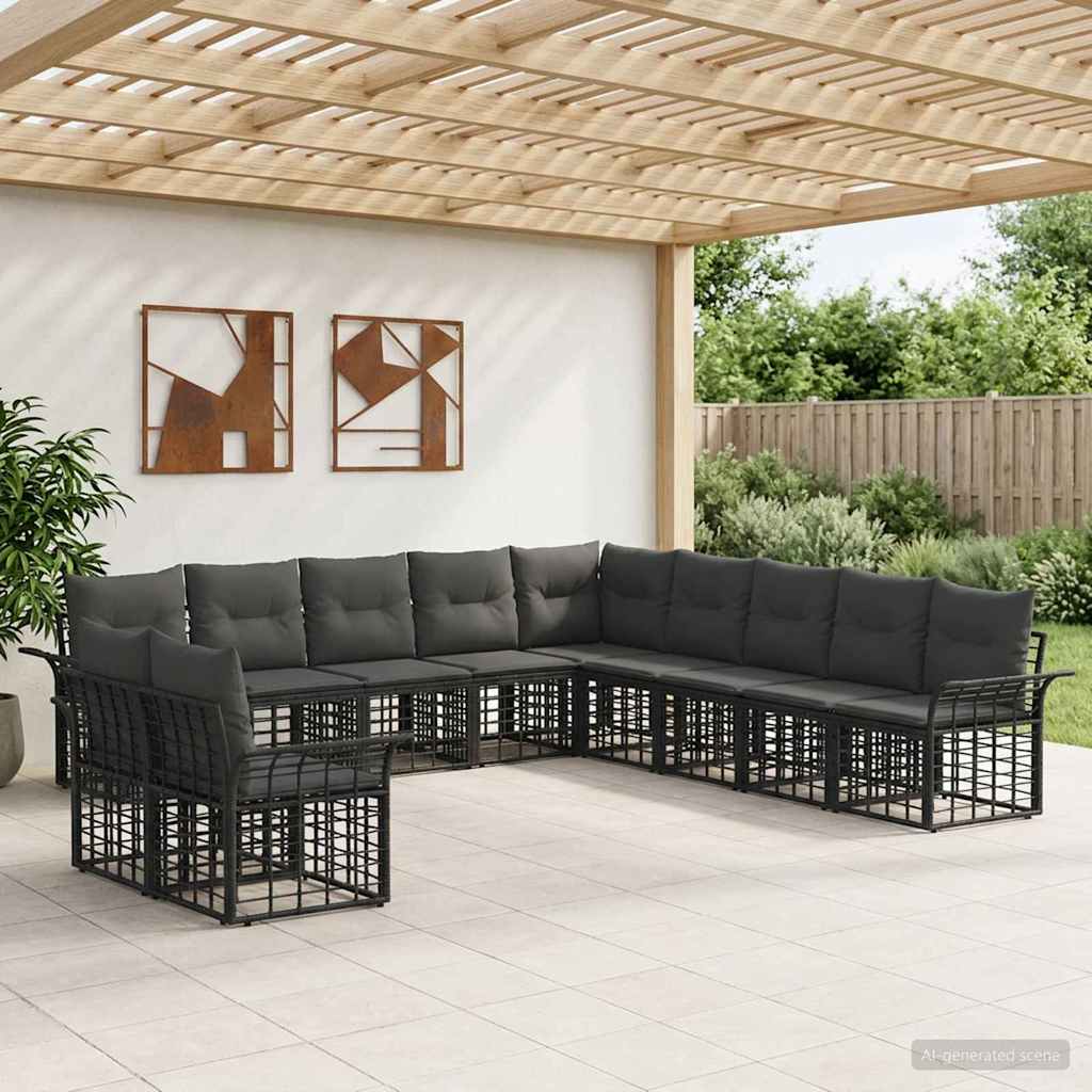 Conjunto de sofás de exterior 10 pcs Negro y Gris oscuro
