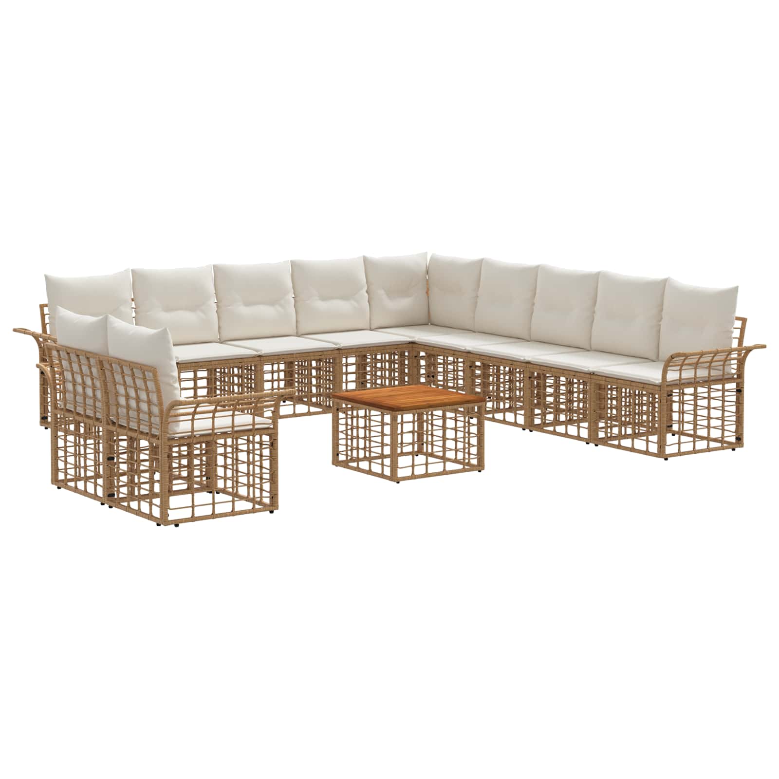Conjunto de sofás de exterior 12 pcs Natural y Crema Poliéster